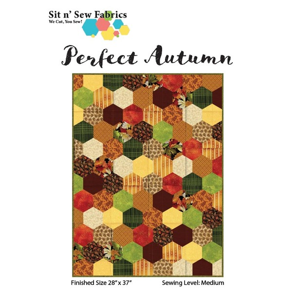 Fall-themed hexagon quilt kit design