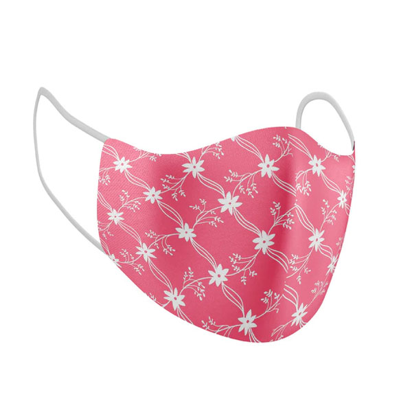  A pink floral fabric face mask