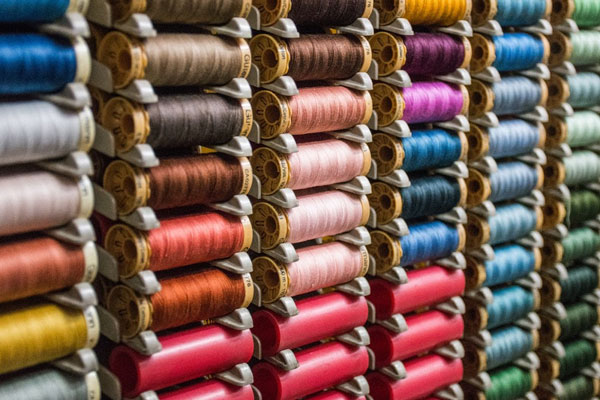Spools of thread in a variety of colors