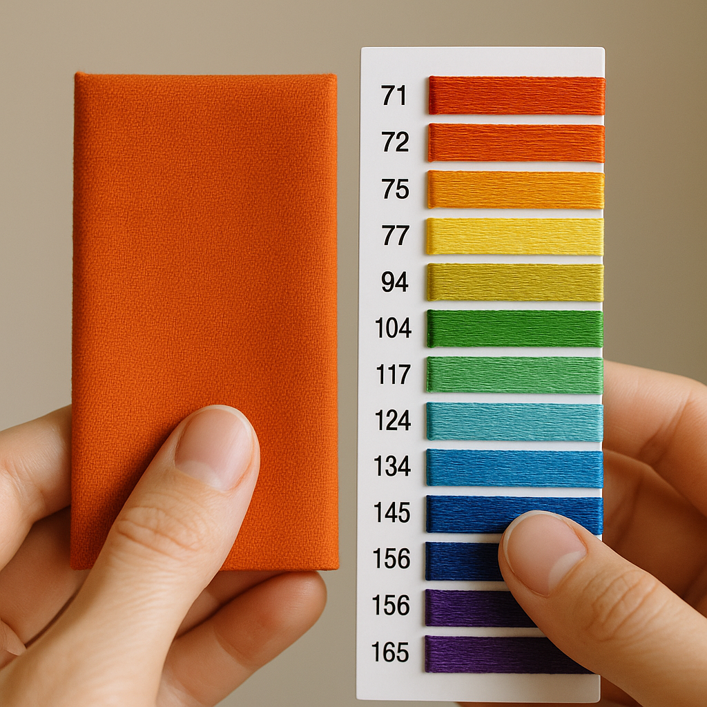Thread color card showing true thread samples for side-by-side comparison.